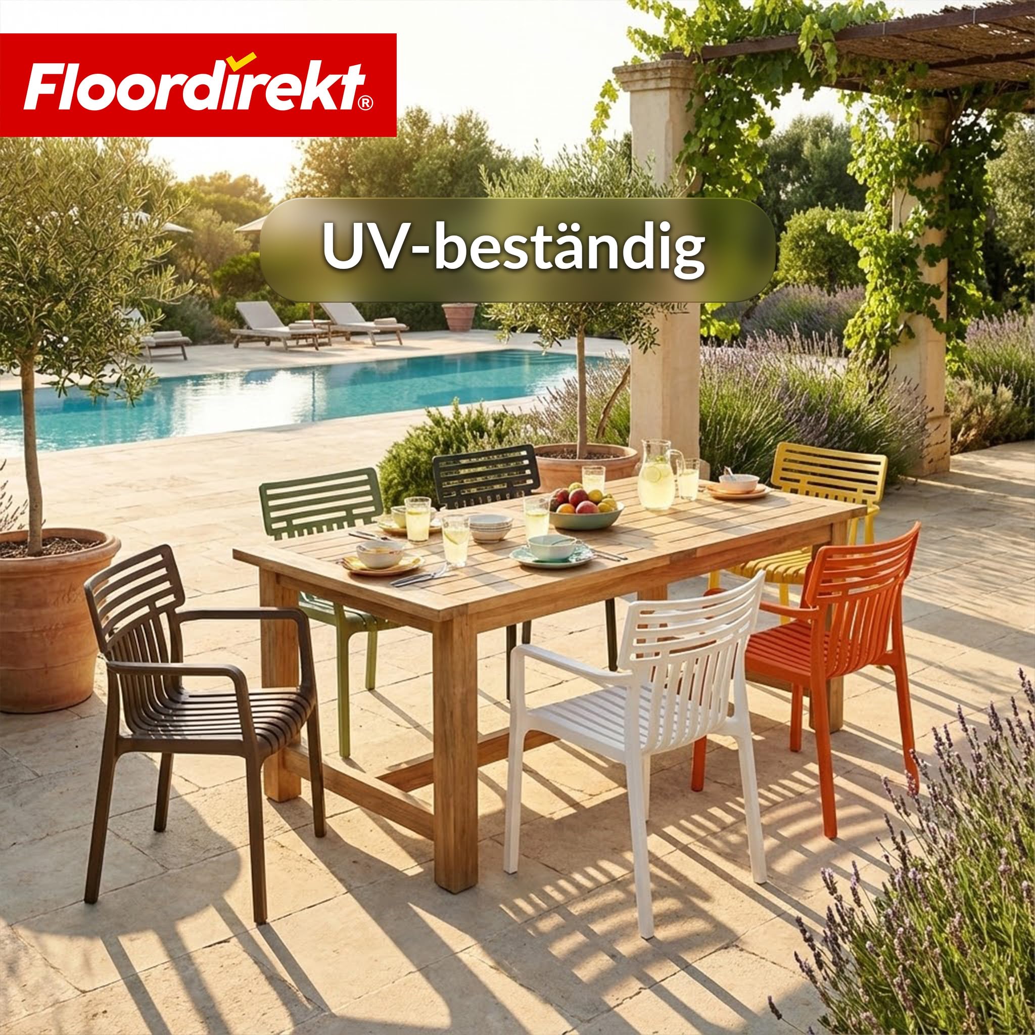 Floordirekt Chaise de jardin Sitwell avec accoudoirs - Chaise design empilable - Anthracite - Résistante aux intempéries et aux UV - Charge maximale : 200 kg - Pour balcon, terrasse et jardin - 3