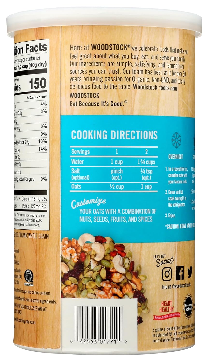 Woodstock Organic Instant Oats - Case of 12 - 16 oz.