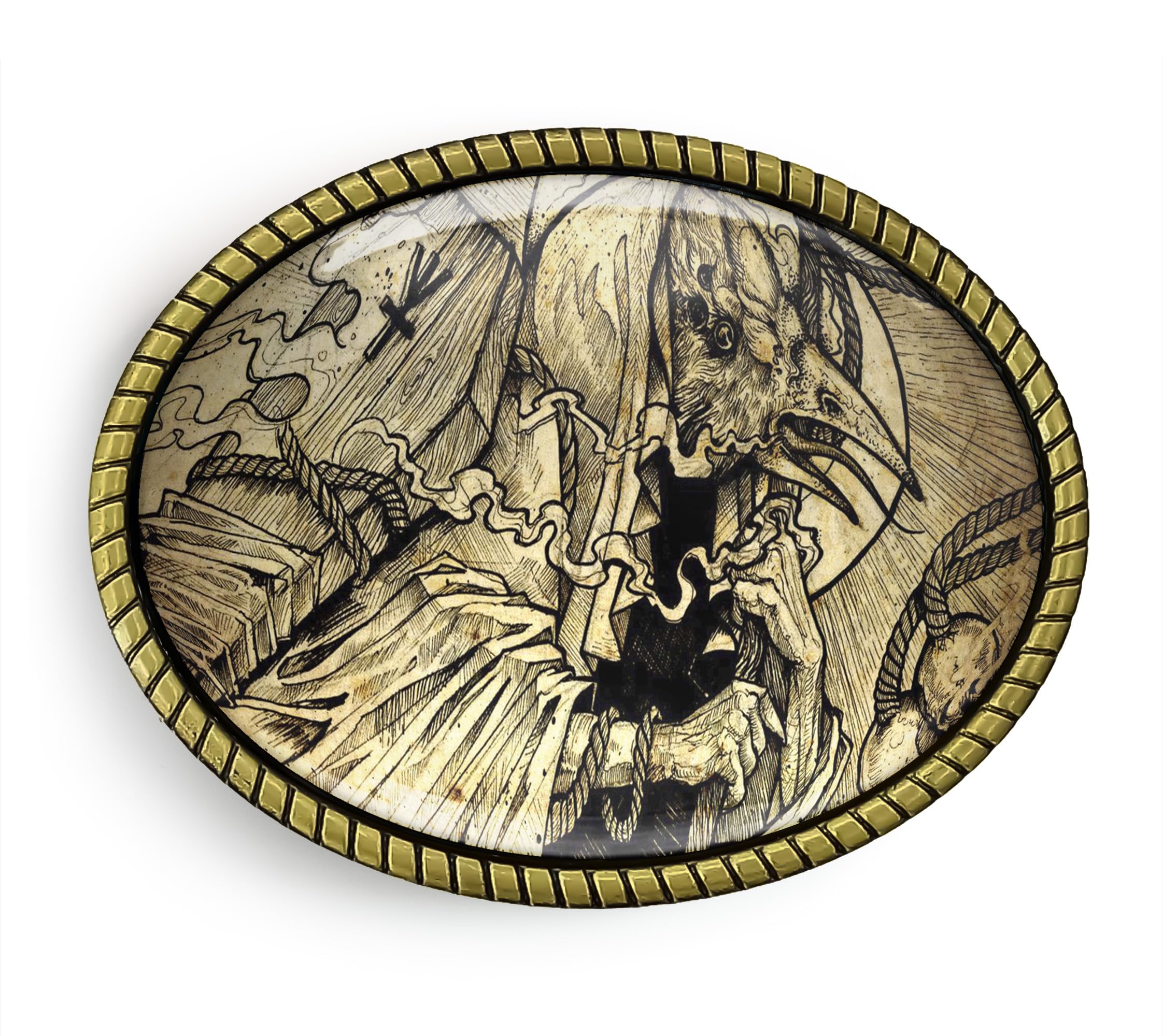 Raven Esoteric Belt Buckle - Ancient Occult Crow Art Handmade Buckle