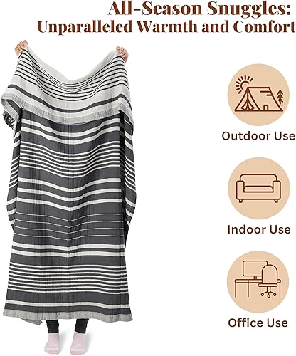 Miniatura 8 de Folkulture Manta para sofá de 50 x 60 pulgadas, manta de Navidad 100% algodón reciclado para silla, manta bohemia para cama, sofá, ligera, manta