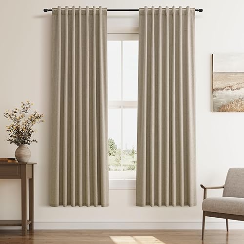Miniatura 7 de Cortinas Blackout de 84 pulgadas de largo, juego de 2 paneles de lino natural para dormitorio, oscurecimiento de habitación, cortinas con