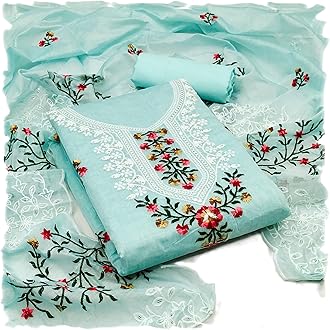 Pandadi Saree Women's Heavy Chanderi Embroidery Work Fancy Unstitched Salwar Suit Dress Material