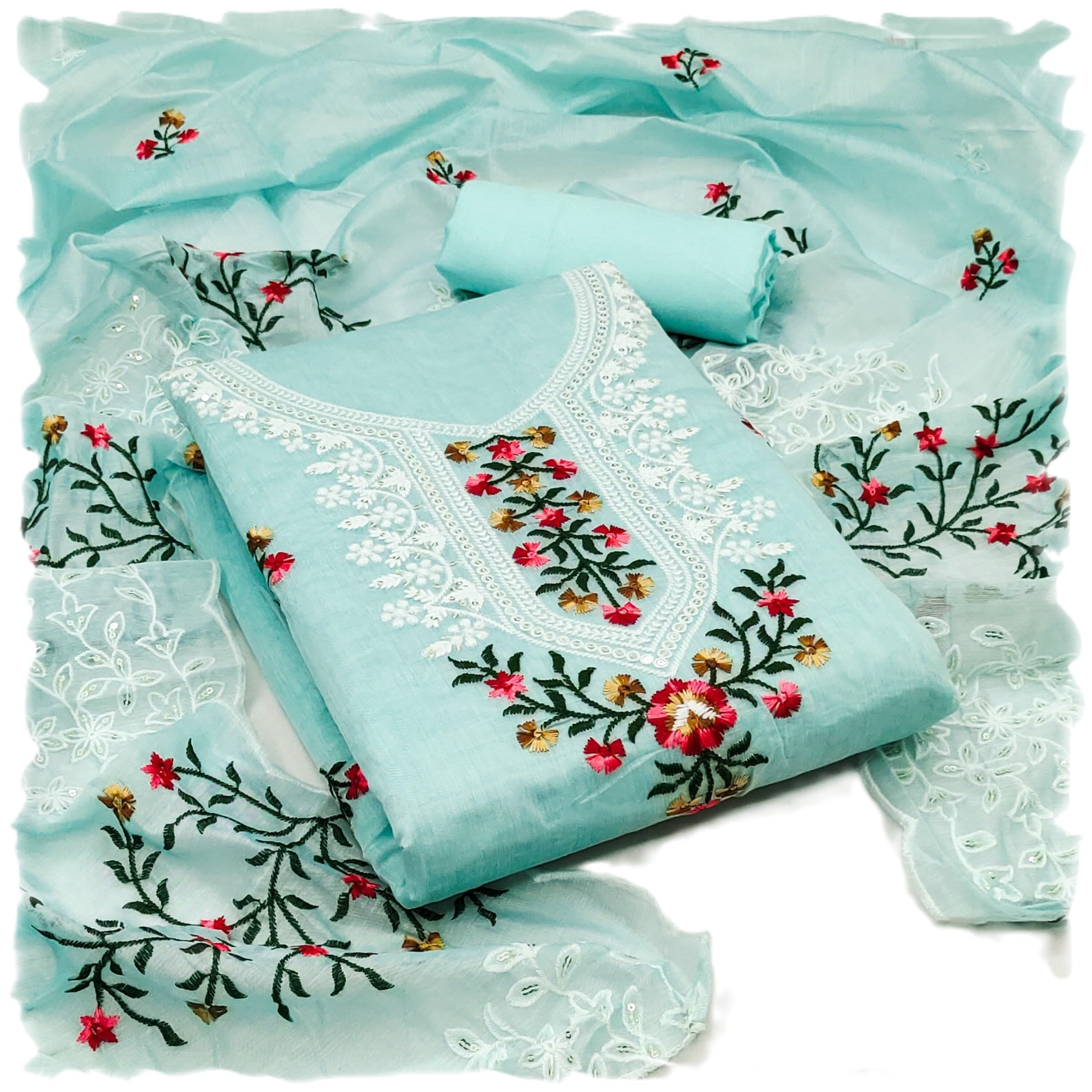 Pandadi Saree Women's Heavy Chanderi Embroidery Work Fancy Unstitched Salwar Suit Dress Material