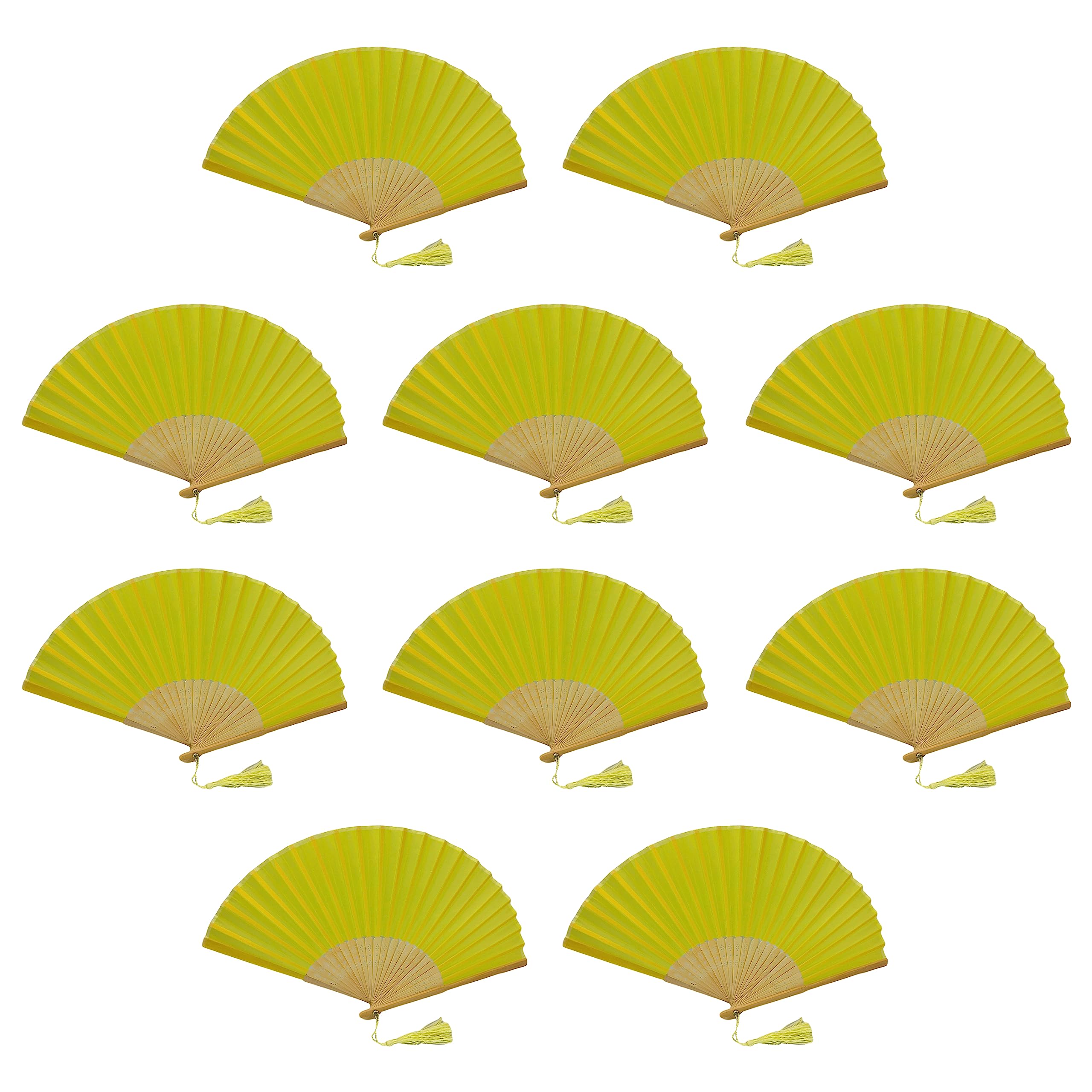 Éventails en tissu de soie jaune citron FANSOF.FANS lot de 10 avec bambou A