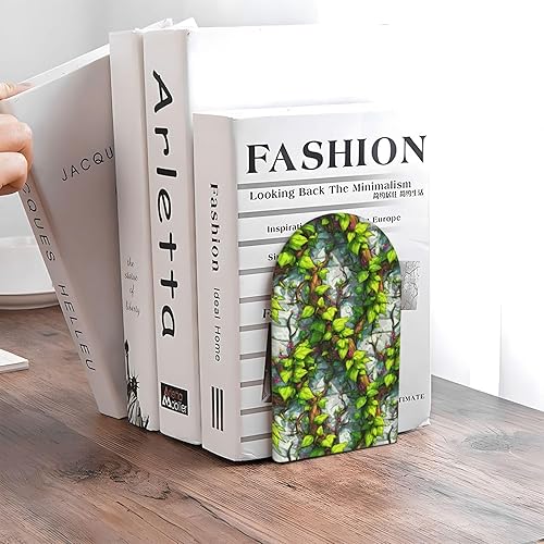 Miniatura 5 de Book Ends for Shelves 1 Pair - Turquoise Vine Print Wood with Metal Base Bookends for Heavy Books, Book Stand Organizer Holder for Books Movies Cds