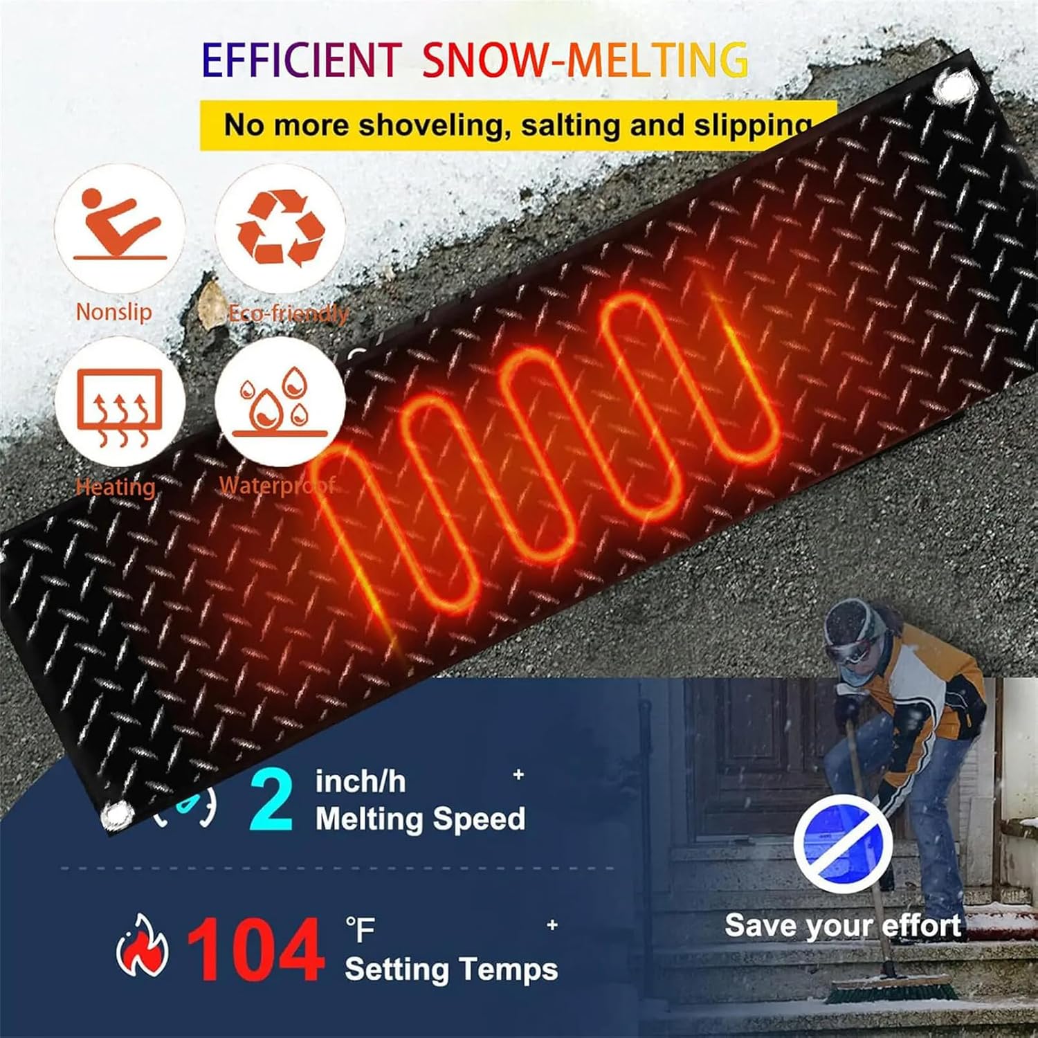 Outdoor Snow Melting Mats for Driveway,Heated Rubber Mats,Premium De-Icing Mats,No-Slip Snow and Ice Heating Walkway Mats,Use for Very Heavy Snow(Size:10x15inch/25.4x38cm,Color:1pcs)