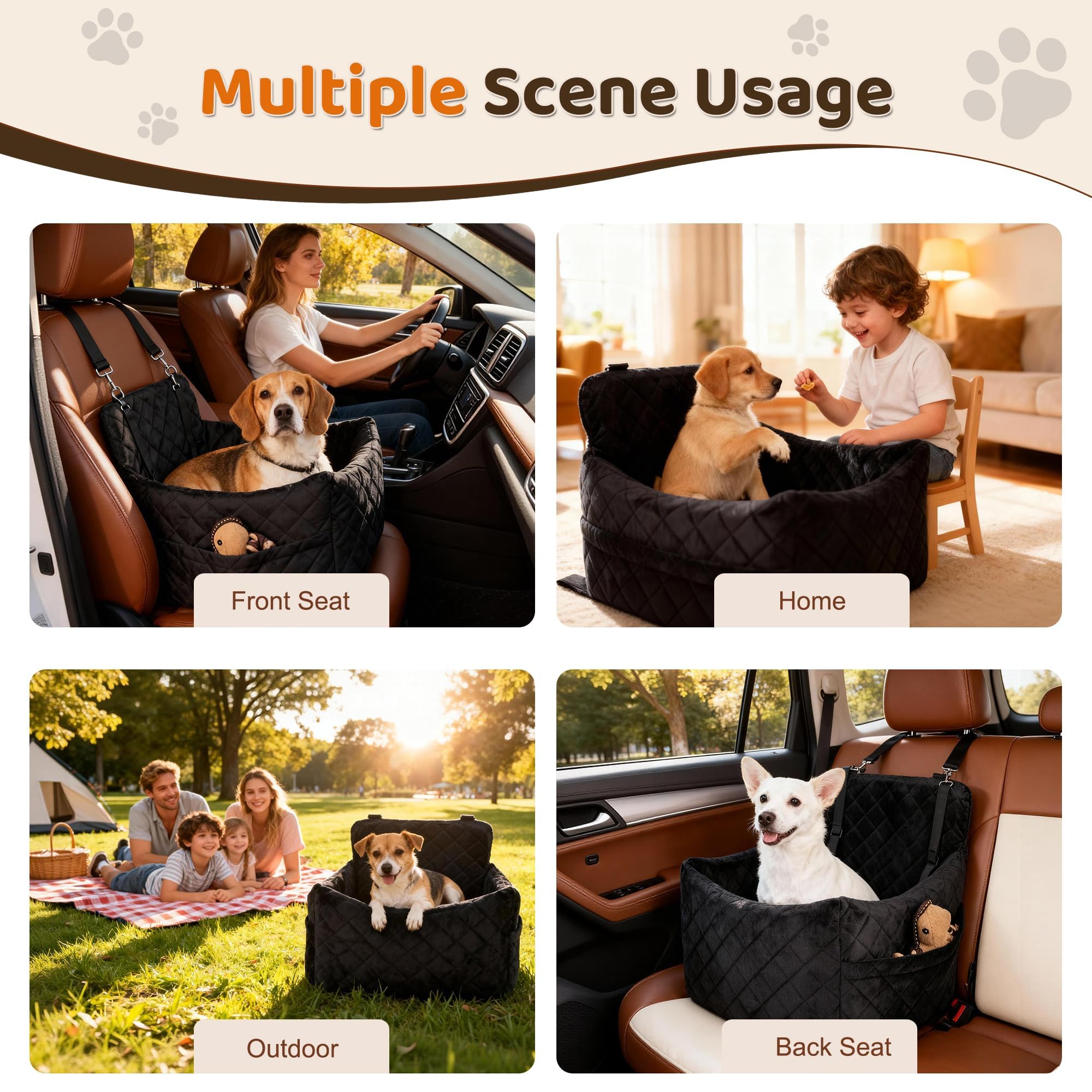 Siège Auto en Peluche pour Petit Chien Jusqu'à 9 Kg | Mousse À Mémoire De Forme, Base Antidérapante, Ceinture De Sécurité, Housse Lavable 45 × 45 × 35 Cm