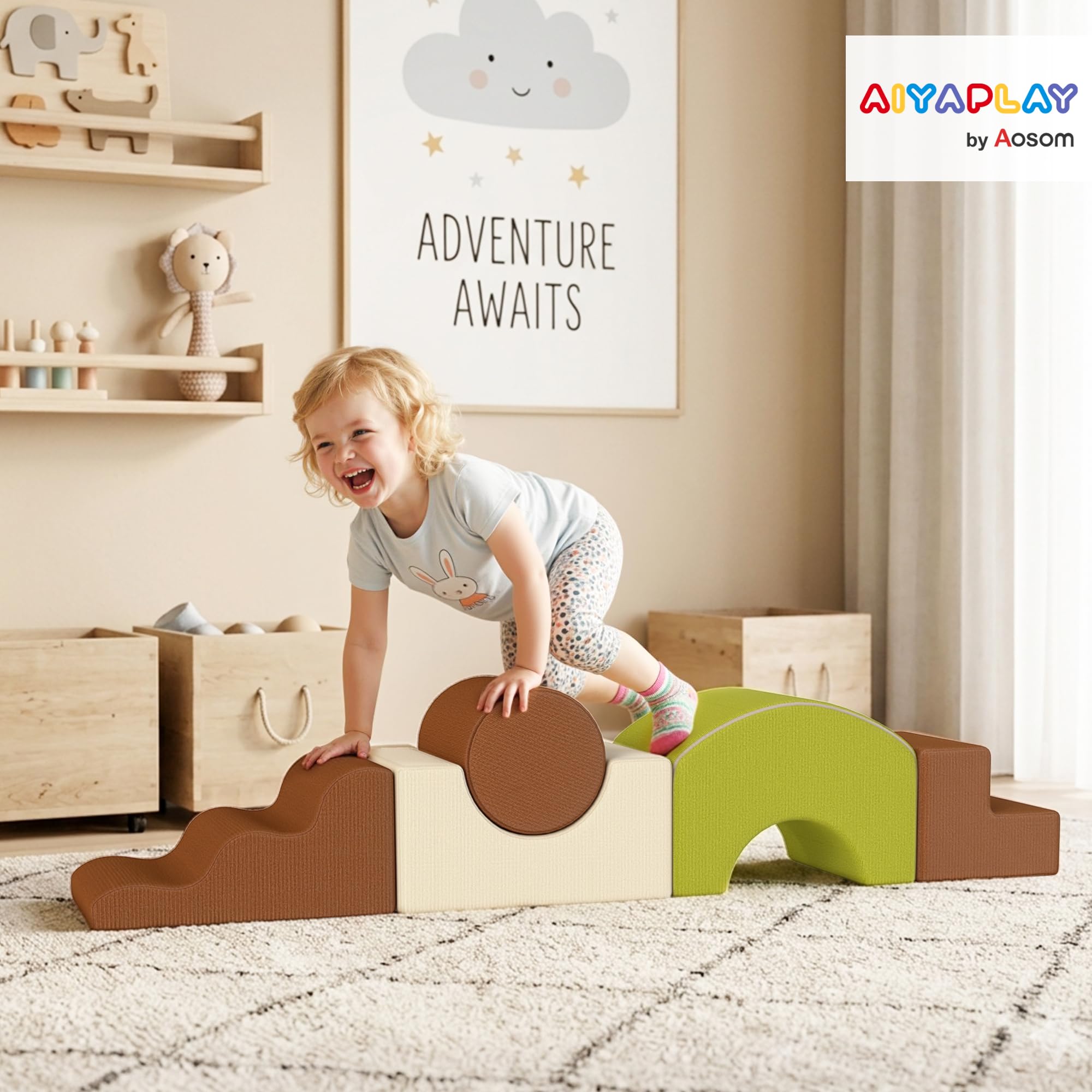 AIYAPLAY Parcours motricité bébé 5PCS Module Mousse Souple Multicolore | Housse Velours Côtelé, Blocs de Construction Éducatifs, Jouets Éducatifs Enfants d'Âge Préscolaire