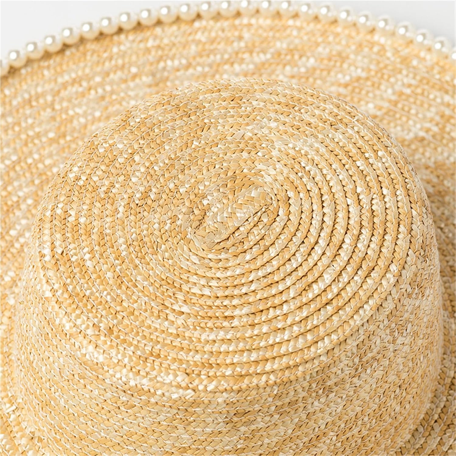 Legant Straw Flat Hat with Pearl Accent for Outdoor Travel and Beach Sun Protection