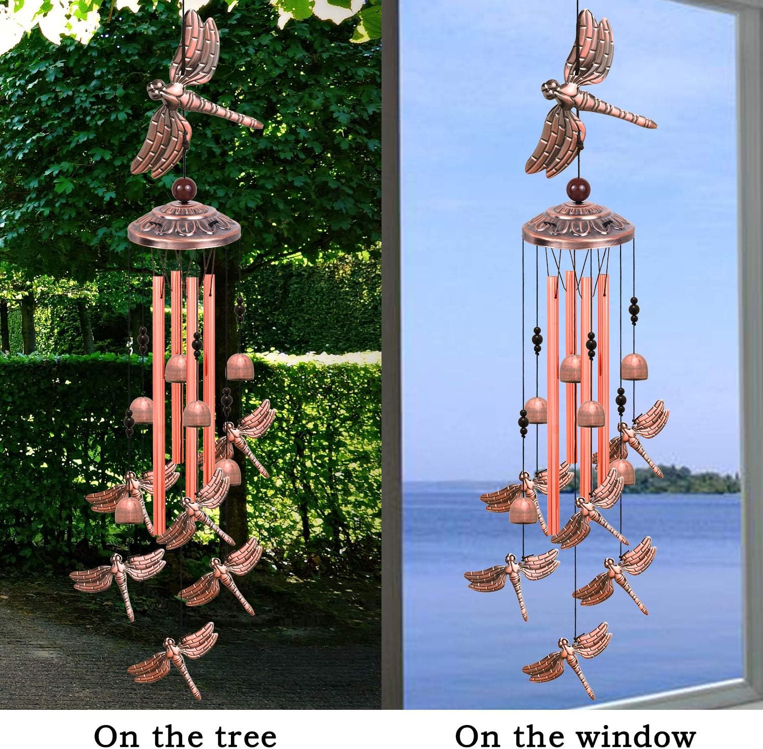 Red Copper Dragonfly Wind Chimes - Garden, Home & Patio, Balconies, Room, Indoor, Outdoor Decoration, Dragonfly Decor, Outdoor Dragonflies Wind Catcher, Memorial Wind Bells Gifts for Mom & Women