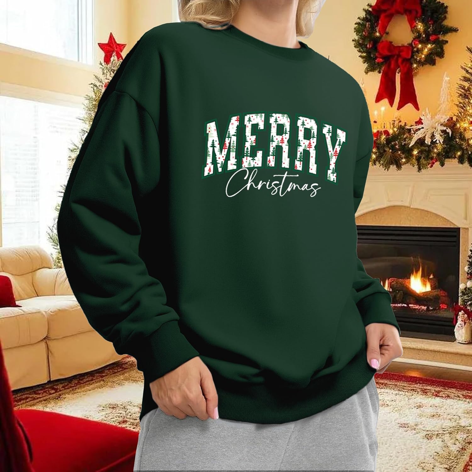 Christmas Sweatshirts for Women Merry Christmas Long Sleeve Tshirts Xmas Holiday Pullover Tops - Image 5