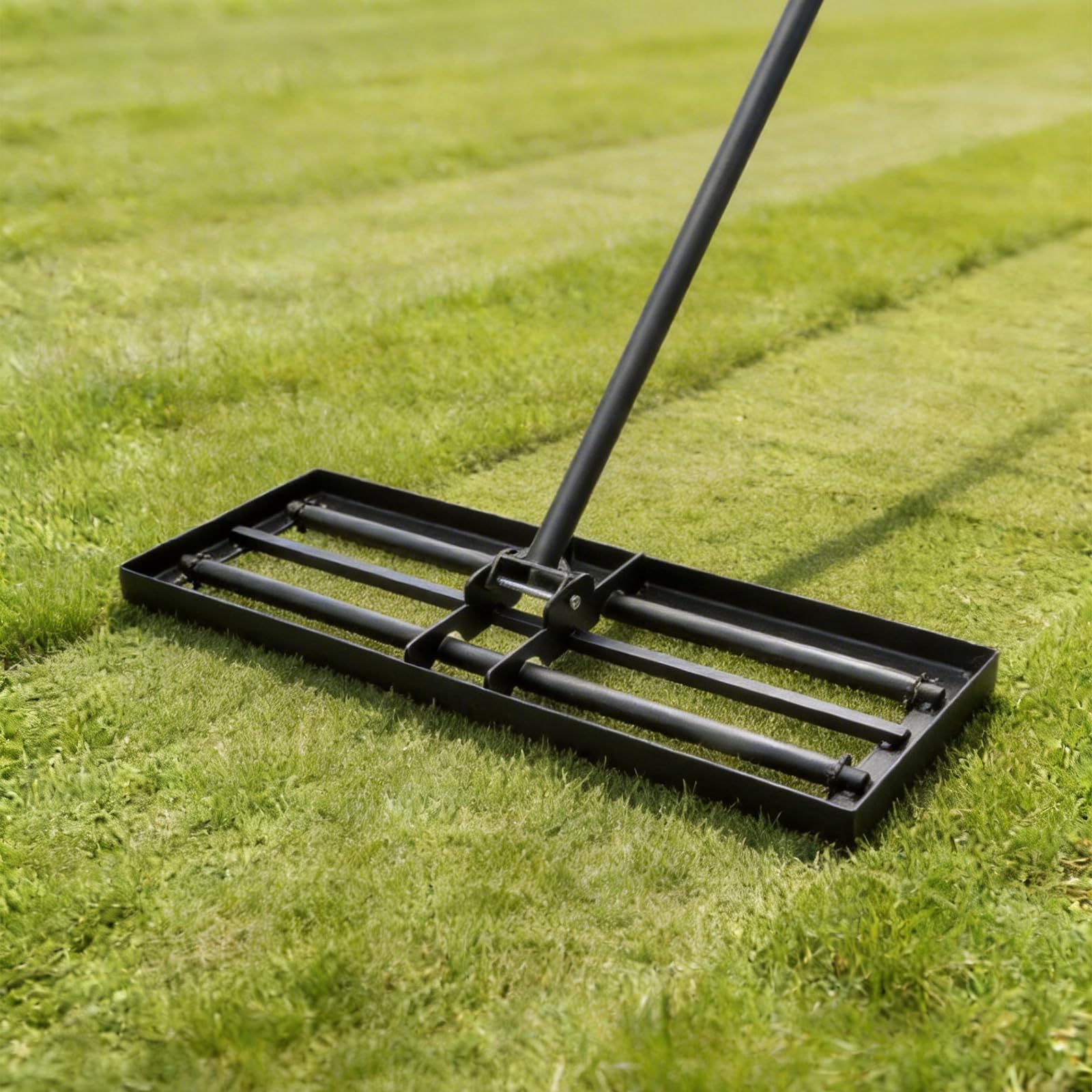 RâTeau De Nivellement De Pelouse 76x25cm, Niveleur Gazon en Acier A3 Antirouille avec Manche Long RéGlable 207cm, Rateau Jardin Et Rateau Gazon pour Niveler Terre, Sable Et Pelouses