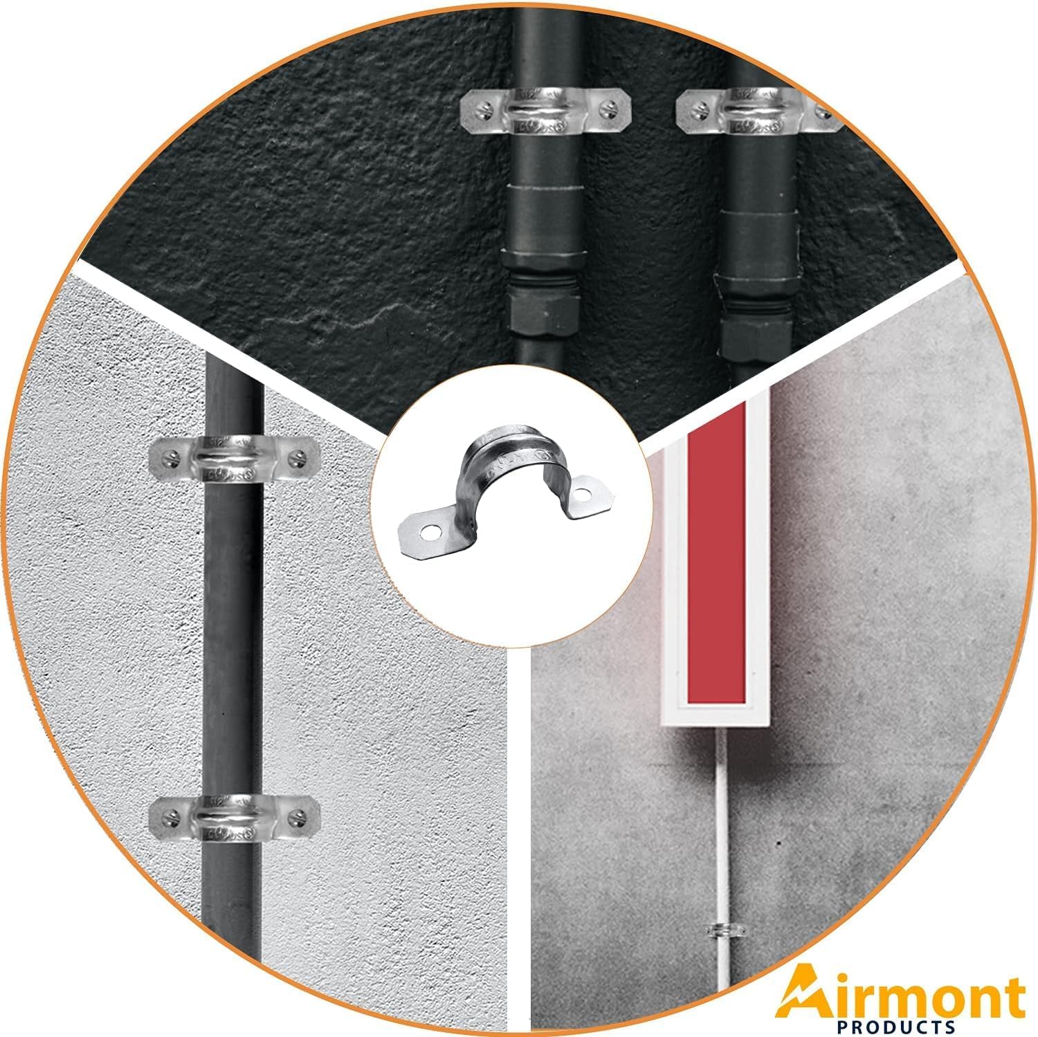 (5 Pack) 1-1/4-Inch EMT Two-Hole Conduit Strap — Reinforced Rib, Heavy-Duty Zinc-Plated Steel Pipe Clamp for Secure Electrical Installs, Rust-Resistant Snap-On Mounting Hardware