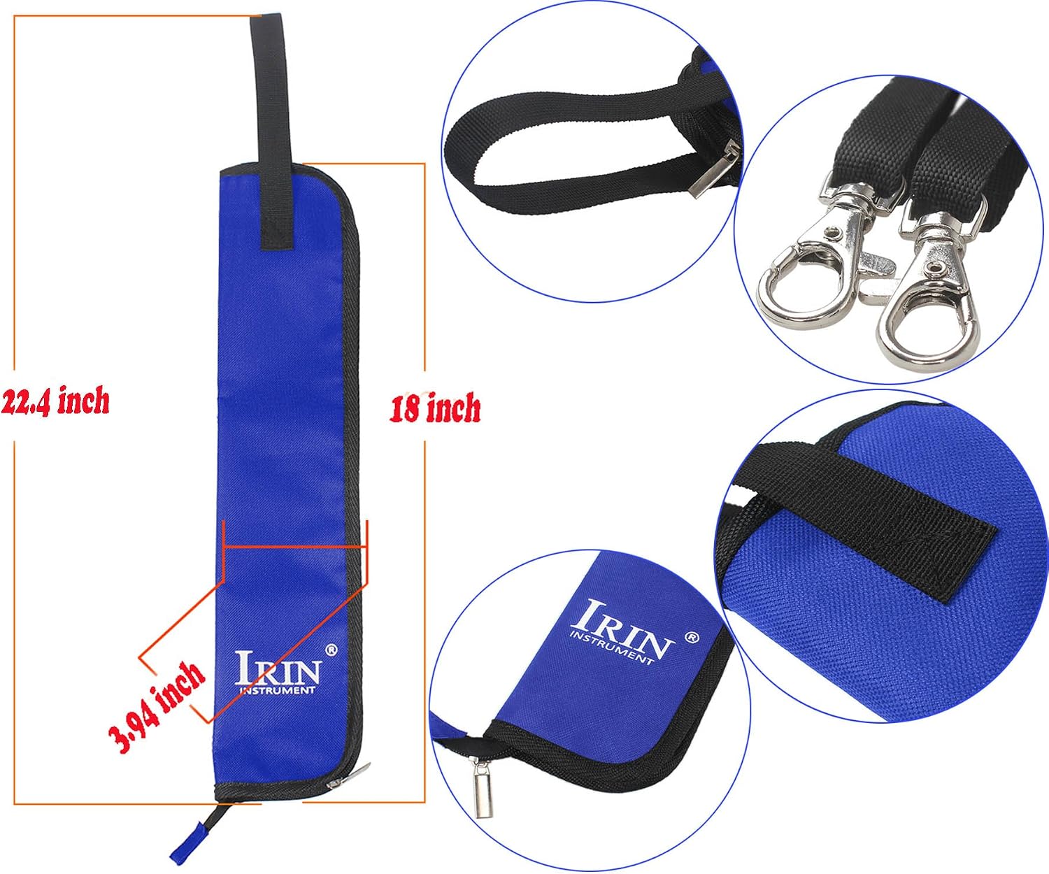 Drumstick Bag Case, Buytra Drum Stick Holder Percussion Drum Mallet Bag with Floor Tom Hooks, Blue