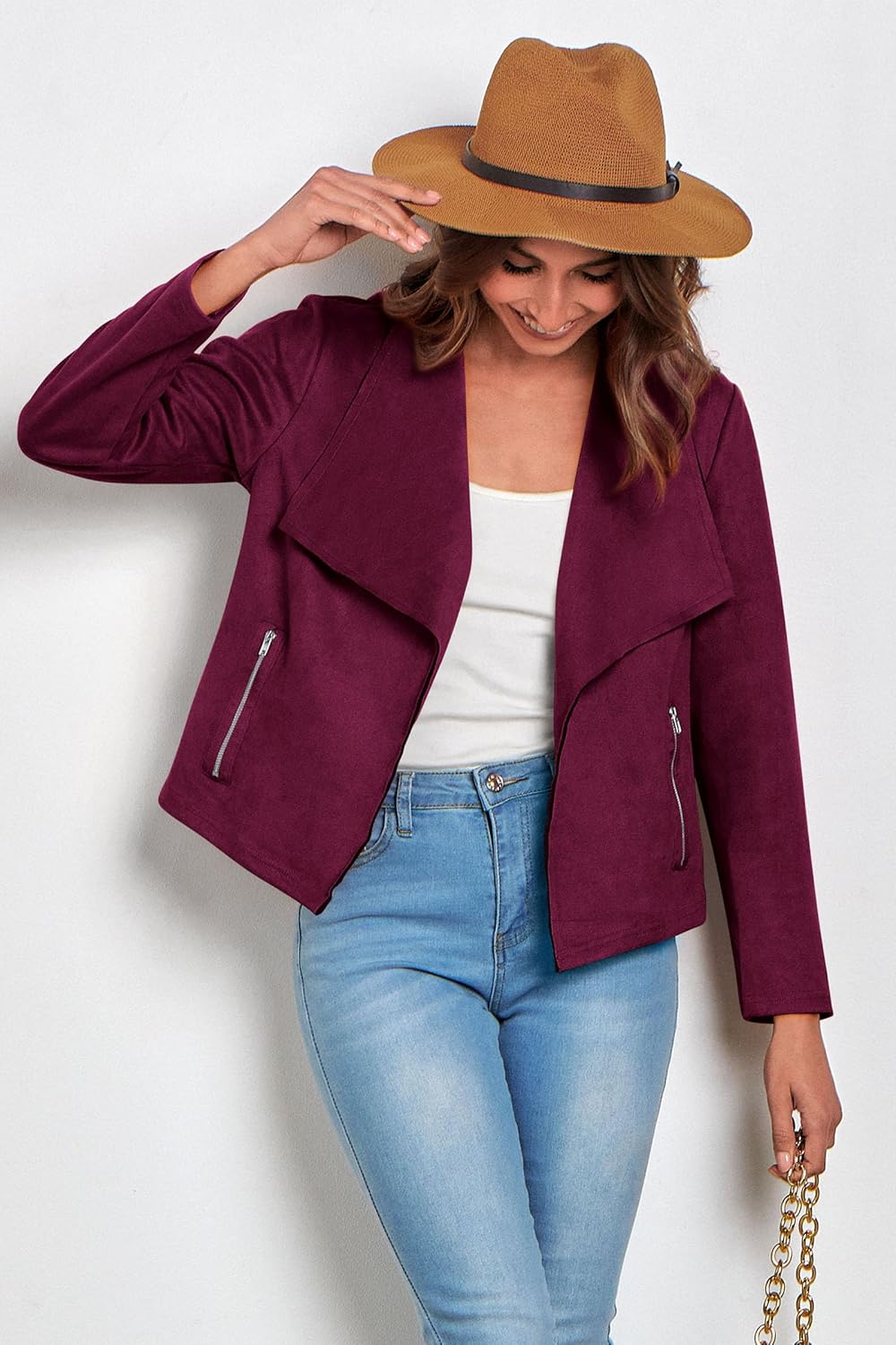 PRETTYGARDEN Women's Faux Suede Jackets 2026 Fashion Fall Clothes Long Sleeve Open Front Cropped Coat Outwear - Image 7