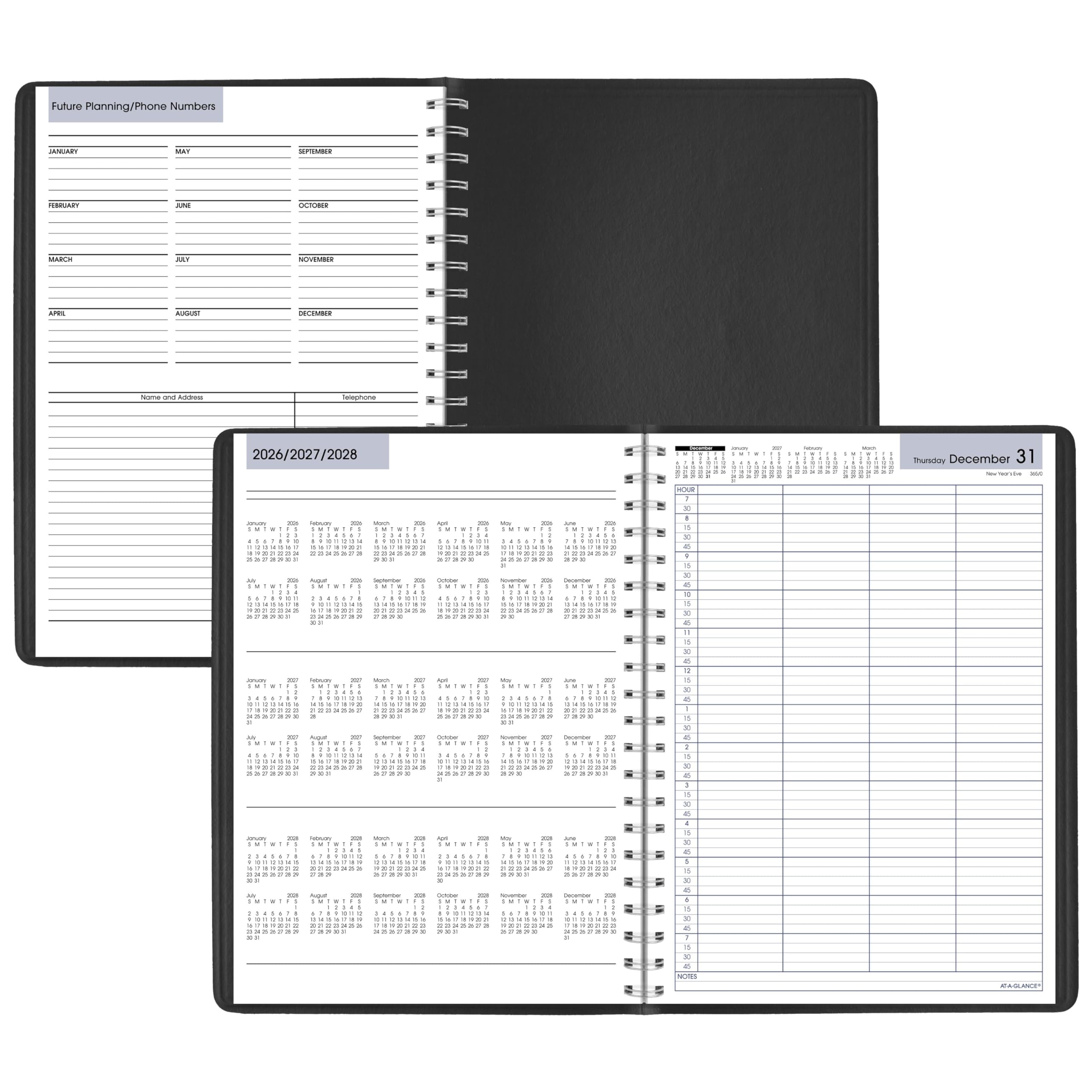 AT-A-GLANCE Agenda giornaliera 2027 per appuntamenti, 20,3 x 27,9 cm, quattro persone, quarto d'ora, DayMinder, nero (G5600027)