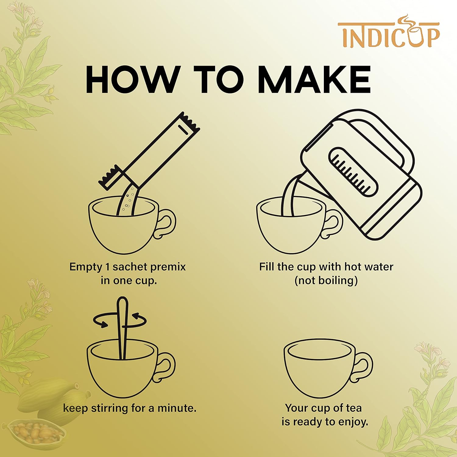 INDICUP Instant Premix Tea-Cardamom Flavor, 20 Sachets, Elaichi Chai Premix, Refreshing Taste, Sachets 1 Count (Pack 2)