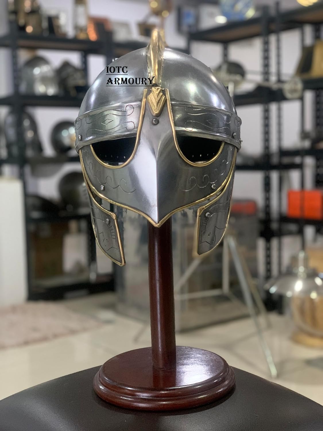 Viking Wolf Armor Helmet With Golden Lining And Silver Finish,Renaissance, LARP & Cosplay Costume