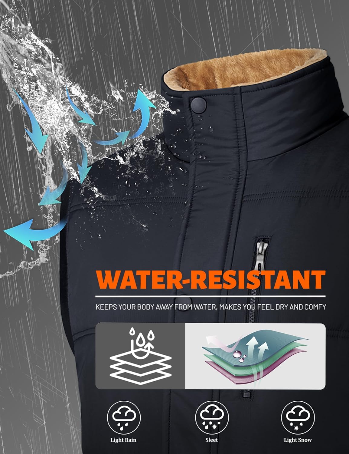 MAGCOMSEN Mens Winter Vests Outerwear Fleece Lined Puffer Vest Warm Casual Quilted Vest Bubble Sherpa Vest Jacket - Image 4