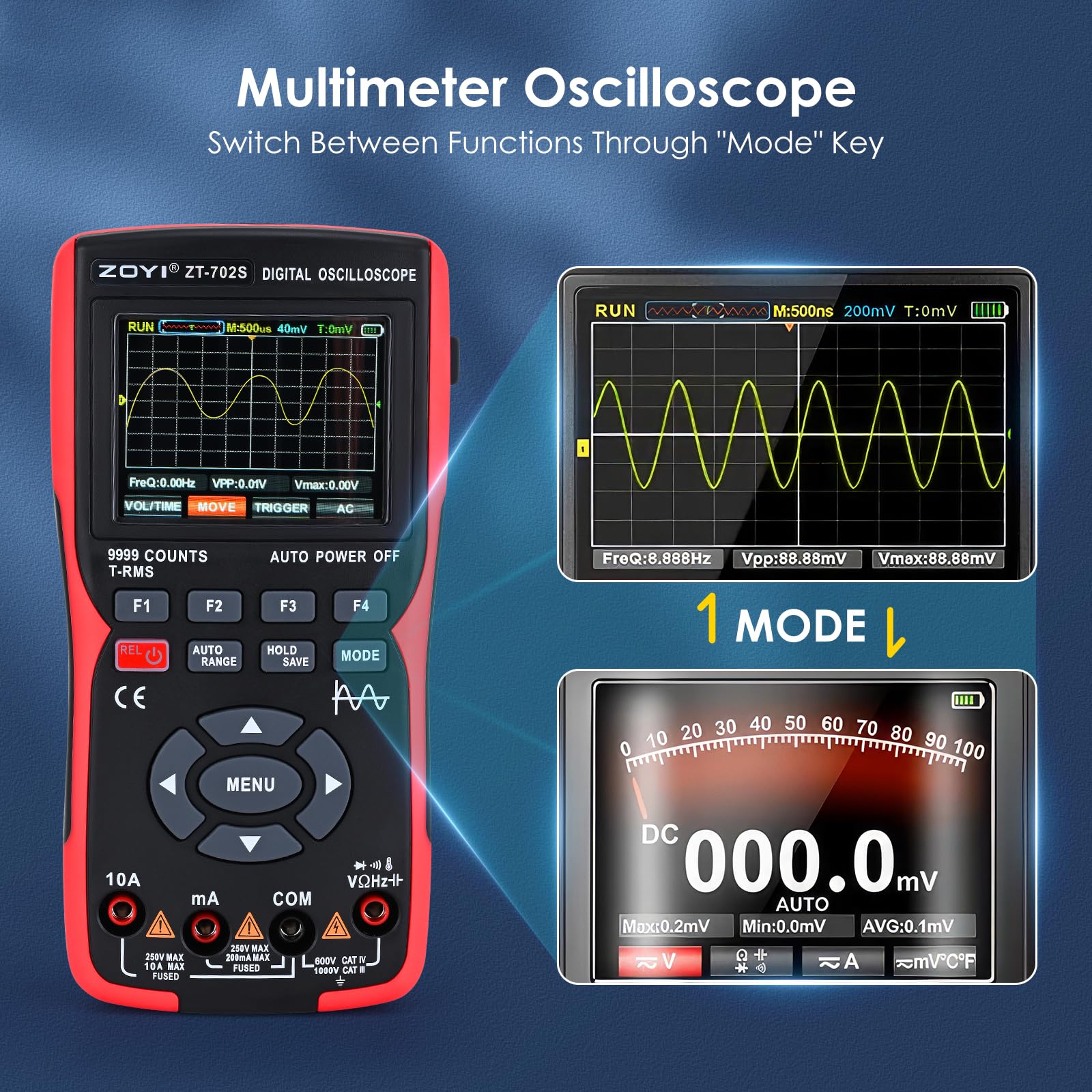 Oscilloscope Multimètre Numérique 2 En 1, Bande Passante de 10 MHz, Taux D'échantillonnage de 48 Msa/s, Kit de Testeur Oscilloscope