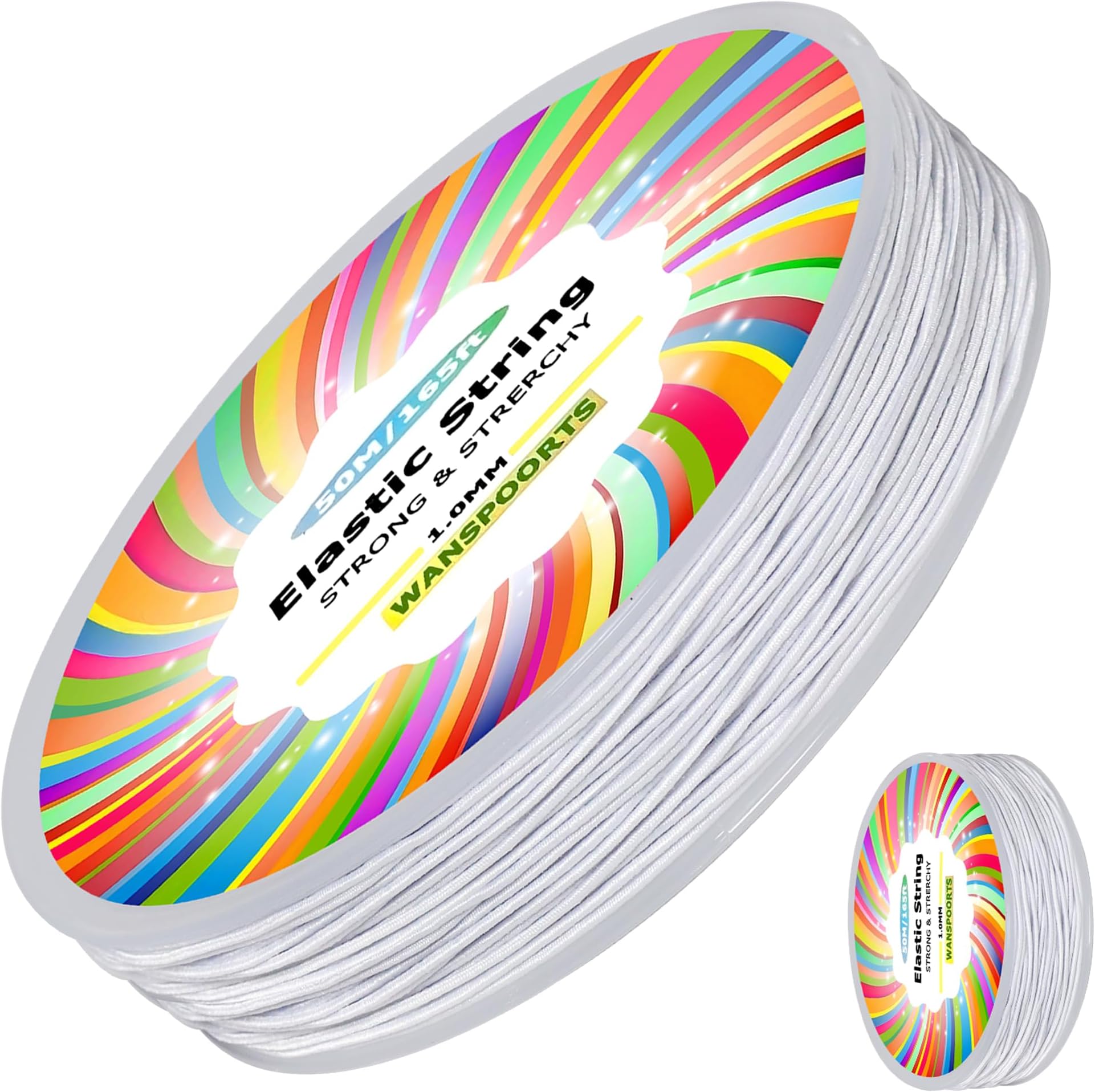 1mm 165ft Rainbow Stretchy Bracelet String, Sturdy Gradient Color Elastic String Elastic Bead Cord for Jewelry Making, Necklaces, Beading and Crafts (White(50M/165ft))
