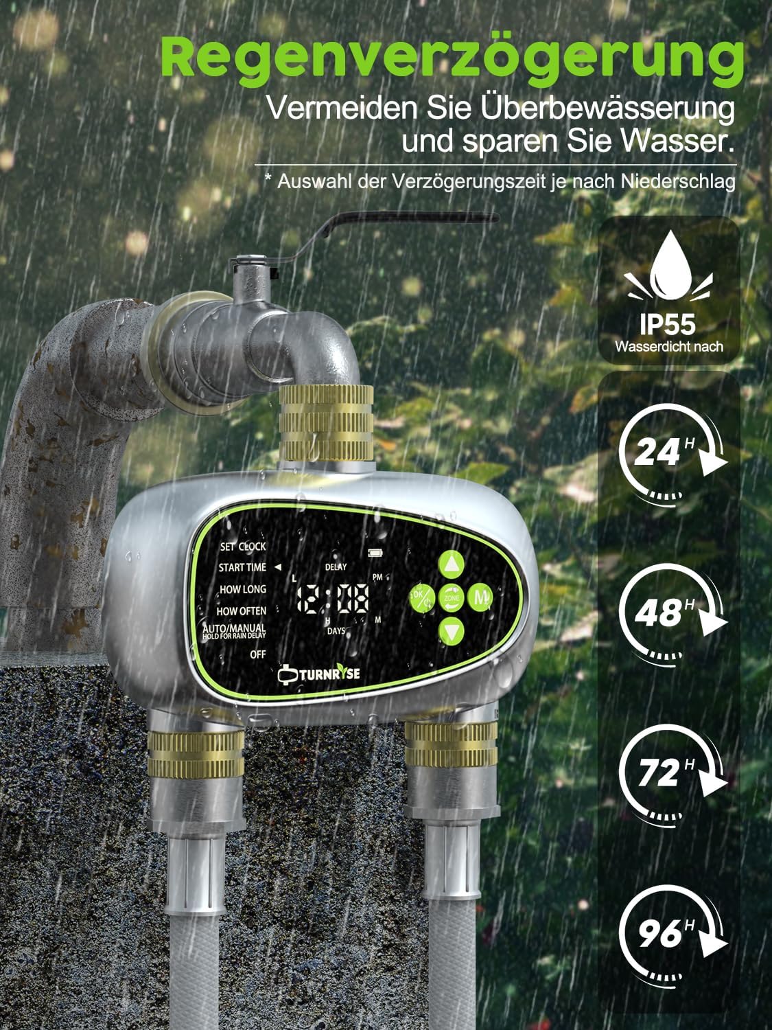 Centralina di Irrigazione 2 Vie Timer Irrigazione con Ingresso e Uscita in Ottone Ritardo della Pioggia e Irrigazione Automatica Manuale con Programmi per Prati e Giardini