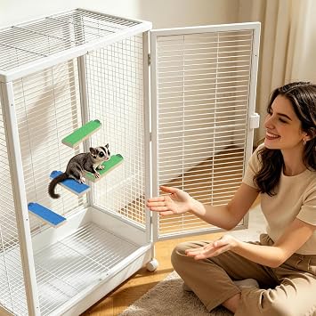 Mygeromon Sugar Glider Toy Climbing Steps Rat Cage Platform Accessories | Wood, 4 Pcs, Small Animal, Squirrels, Chinchillas Enrichment Supplies, Blue, Green