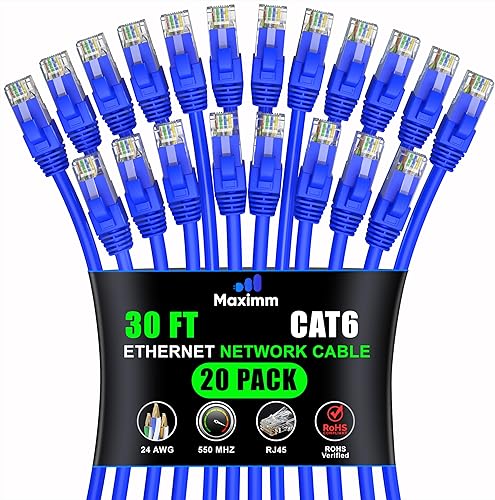 Maximm Lot de 20 câbles Ethernet Cat 6 de 9,1 m, câble LAN, câble Internet, câbl