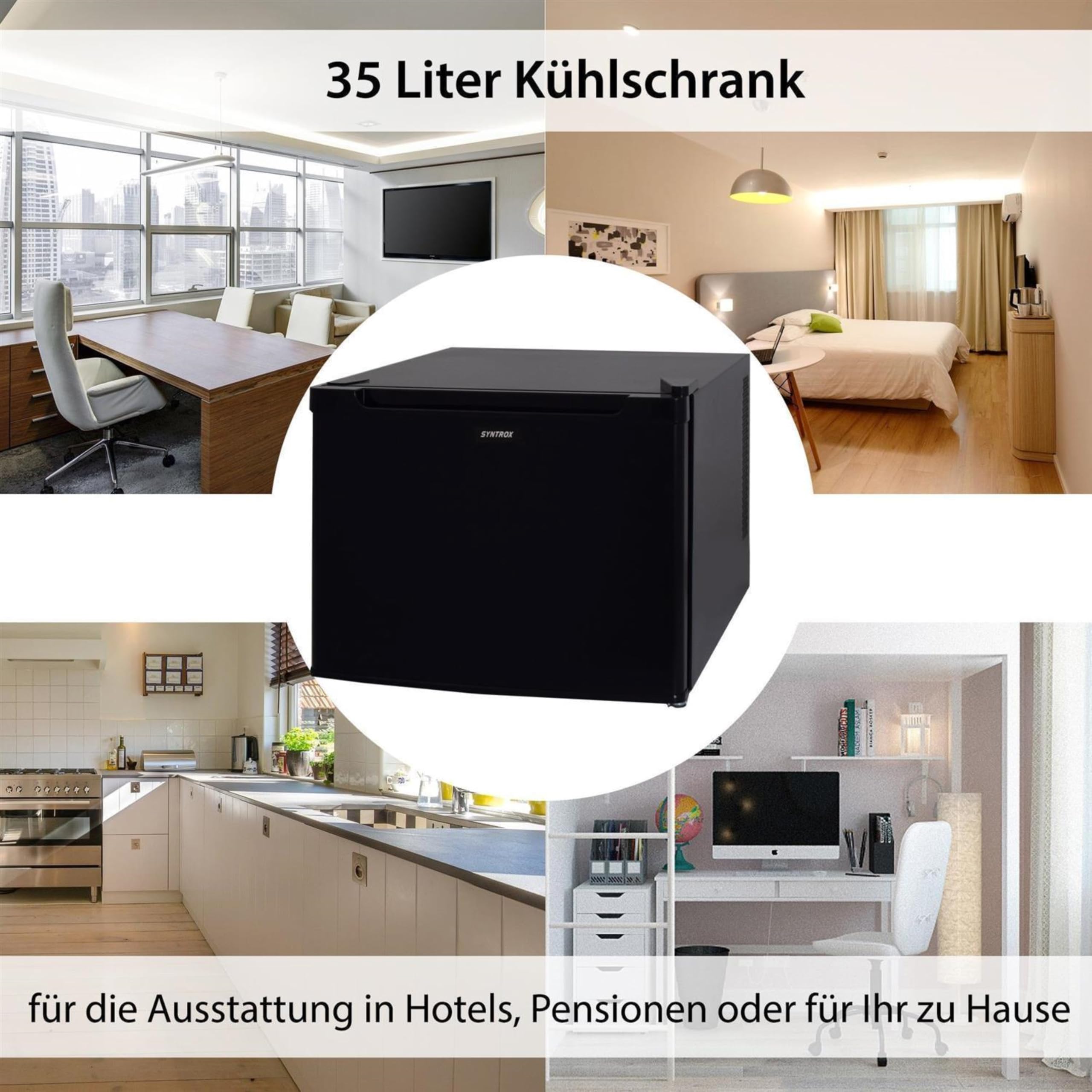 Syntrox Germany 35 l Kleiner Mini Kühlschrank schwarz Bundal | Barkühlschrank | Minibar, geräuscharm, kompakt, LED-Innenbeleuchtung, leicht zu reinigen