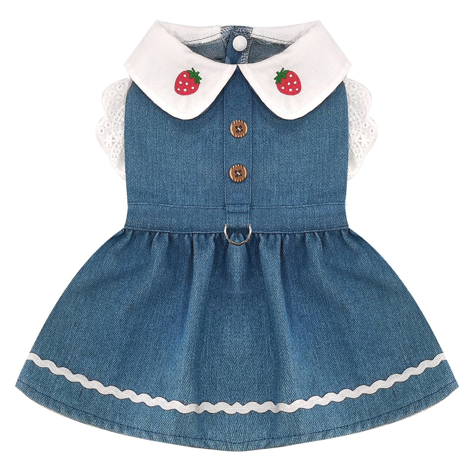 XGDMEIL Denim Dog Dress for Small Dogs Cats Cute Girl Dog Clothes Cute Strawberry Female Pet Dresses Spring Summer Pet Outfits for Chihuahua Yorkie Shih Tzu(Dark Blue,X-Small)