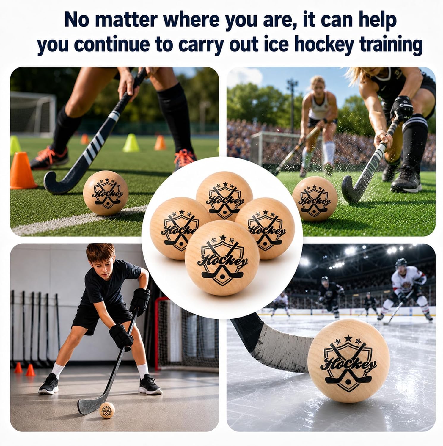 6/12 Pack Swedish Stickhandling Balls Wooden Hockey Balls 2 Inch Diameter Hardwood No Bounce Floorball Training Equipment Street Hockey Ball for Dribbling Skills Dekes & Ball Handling Drills