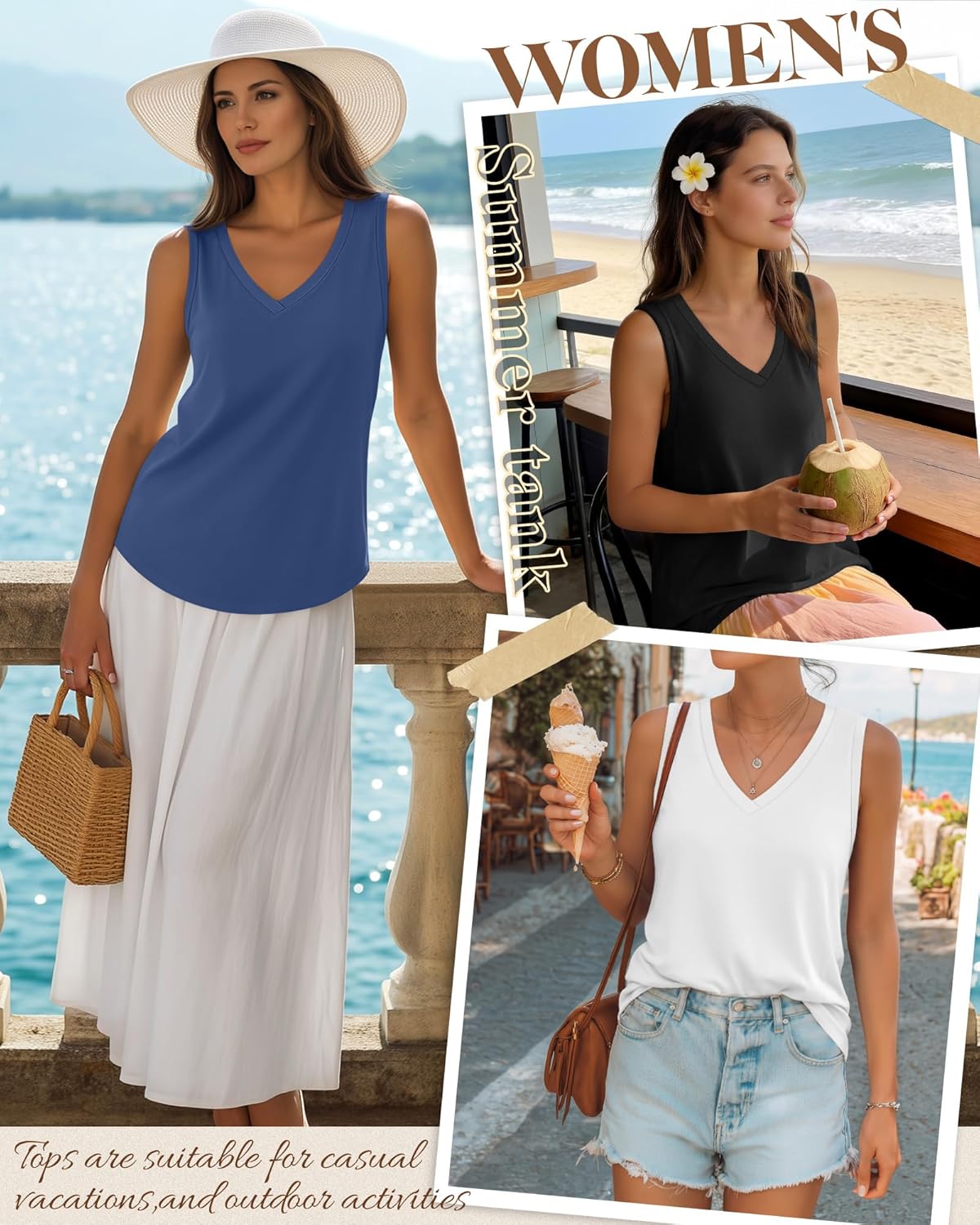 Huukeay 3 Pack Women's Tank Tops V Neck Loose Fit Casual Sleeveless Shirts Summer Flowy Trendy Basic Tee 2026 Fashion - Image 2