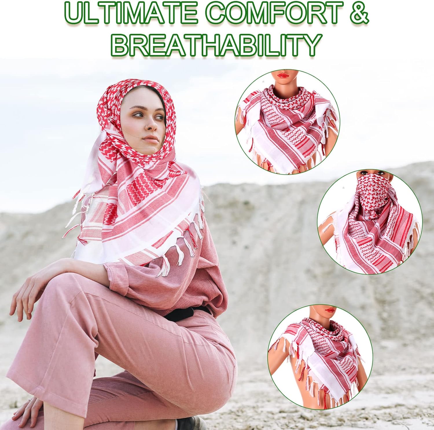 Janmercy 16 Pcs Military Shemagh Tactical Desert Scarf Keffiyeh Head Neck Scarf Motorcycle Face Mask Biker Head Neck Scarf Cotton Arab Wrap with Tassel for Men Women 43 x 43 Inch, 16 Colors - Image 5