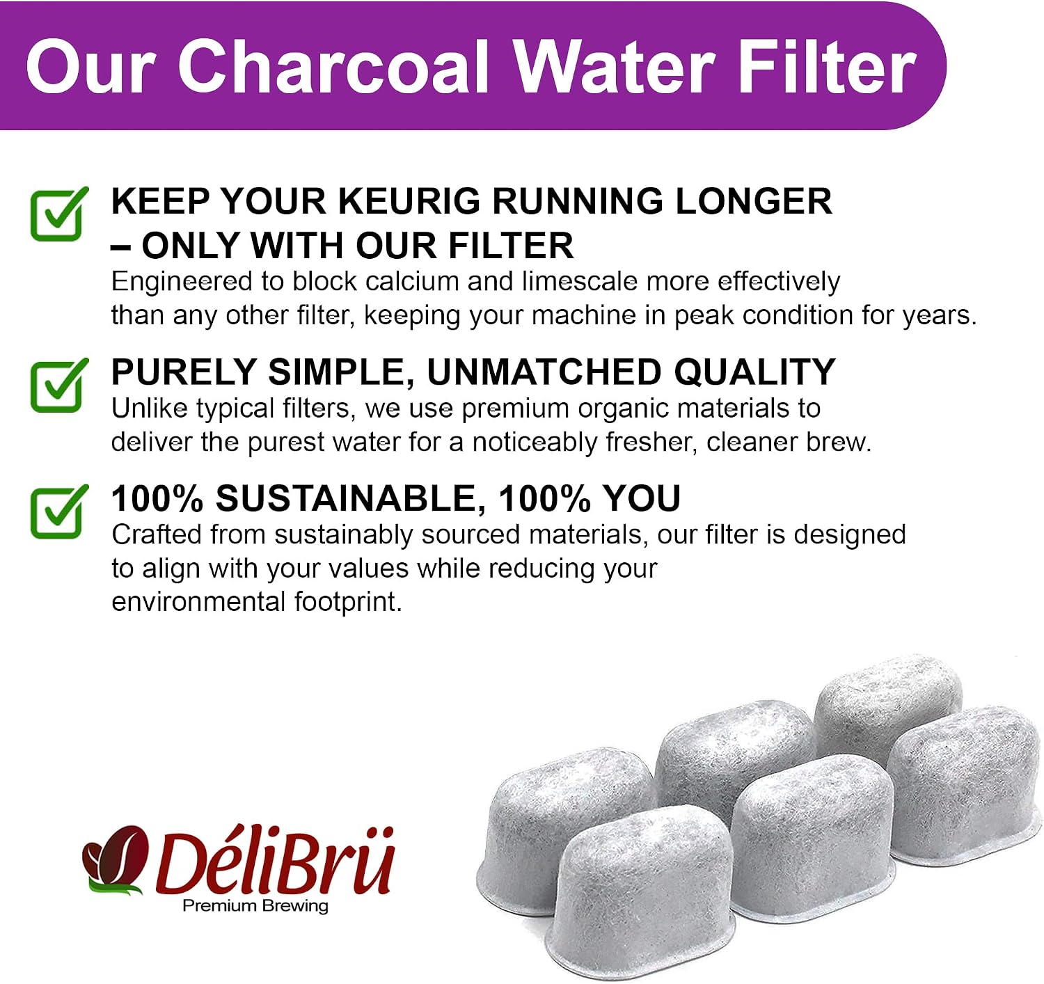 12Pack Compatible Water Filter Cartridges For Keurig Machines by Delibru - Premium Activated Charcoal Used in Filters image 3