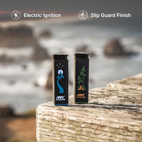 MK Lighter Outdoor Series Alpine Set 5-Pack Assorted Design Windproof Flame, Multipurpose Refillable, Slip Guard Candle & BBQ, Prepping & Camping Supplies Lighter