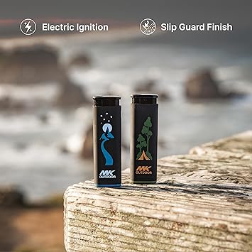 MK Lighter Outdoor Series Alpine Set 5-Pack Assorted Design Windproof Flame, Multipurpose Refillable, Slip Guard Candle & BBQ, Prepping & Camping Supplies Lighter