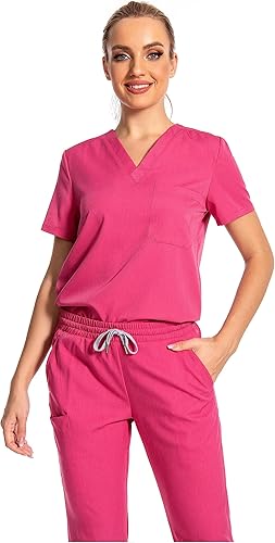 Miniatura 2 de Conjunto de uniforme médico para mujer, camiseta con cuello en V y pantalones deportivos con 6 bolsillos, ropa de trabajo de enfermera