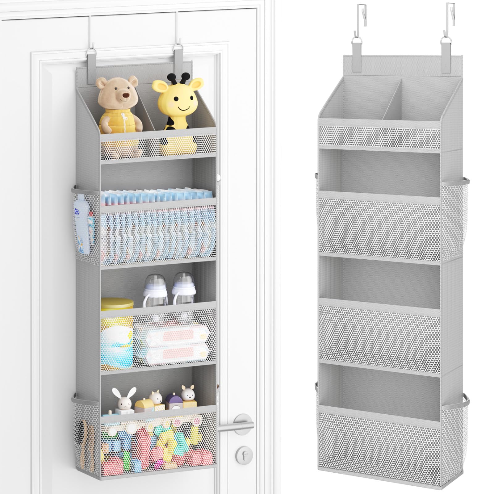 Lifewit 4 Tier Over the Door Diaper Organiser, Hanging Storage, Light Grey — image 1