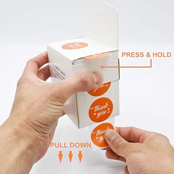2.0 inch Round Orange | Thank You | Stickers 500 Labels Per Roll Easy Peel Dispenser Box.