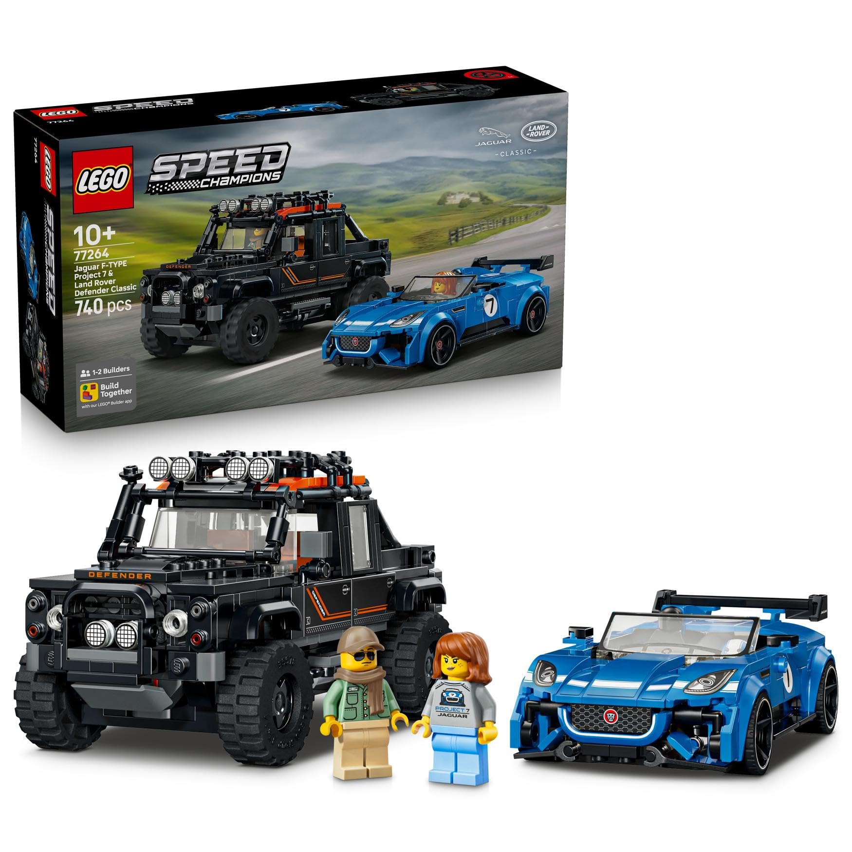 LEGO Speed Champions Jaguar Project 7 e Land Rover Defender - Kit di Modellismo STEM con 2 Macchine Giocattolo e 2 Minifigure di Piloti - Regalo di Compleanno per Bambini da 10 Anni in su - 77264
