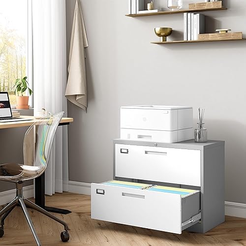 Miniatura 2 de STANI Archivador lateral con cerradura, archivador de metal de 2 cajones, archivador lateral con cerradura para oficina en casa, archivador ancho de