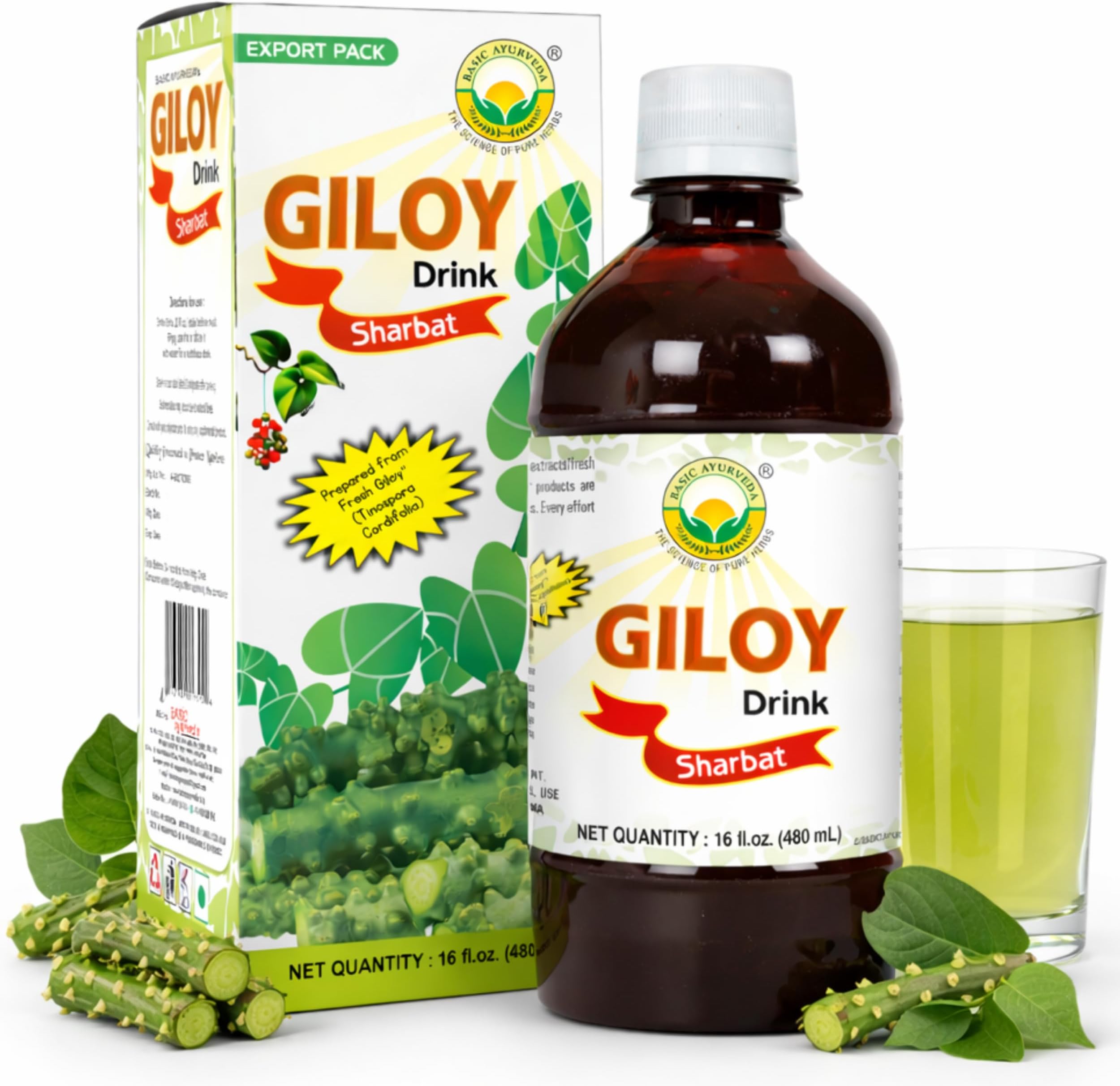 Giloy Juice (Sharbat) | 16.23 Fl Oz (480ml) | Natural Guduchi (Tinospora Cordifolia) Herbal Tonic | Supports Immunity & Energy | Gluten-Free, Non-GMO & Vegan