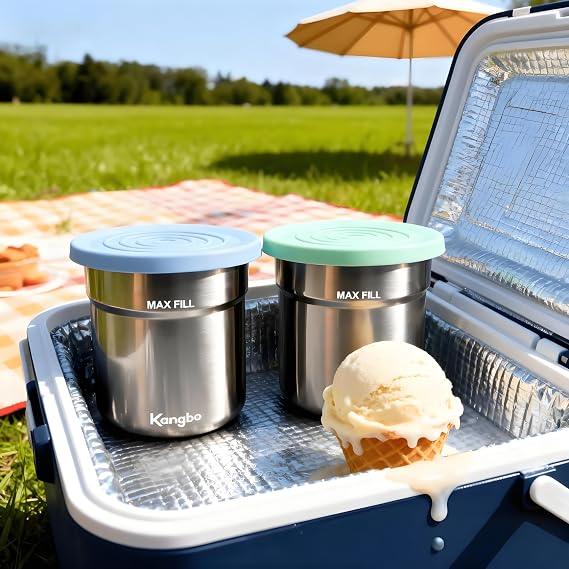 2 Pack Stainless Steel Fit for Creami Pint Containers - 16oz Cups with Silicone Lids | Durable, Leak-Proof & Compatible with NC301/NC300/NC299AMZ | Perfect for Ice Cream, Protein Shakes & Meal