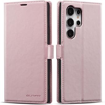 QLTYPRI Wallet Case for Samsung Galaxy S24 Ultra, 3 Card Holders, Rose Gold