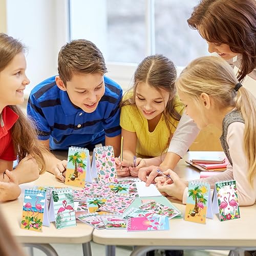 Miniatura 7 de Faccito 24 piezas de flamenco para fiestas de verano, mini bloc de notas de bolsillo hawaiano, espirales tropicales, Luau, pequeñas notas