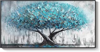 Large Framed Tree of Life Wall Art, Modern Canvas Prints Paintings Artwork for Walls, Rustic Blue Big Tree Pictures for Living Room Fireplace Bedroom Dining Room Office Wall Decor 30x60 Inch