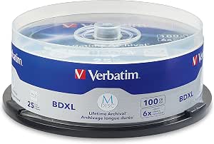 Verbatim M-DISC BDXL 100GB 6x Archival Blu-ray Discs, 25-Pack Spindle