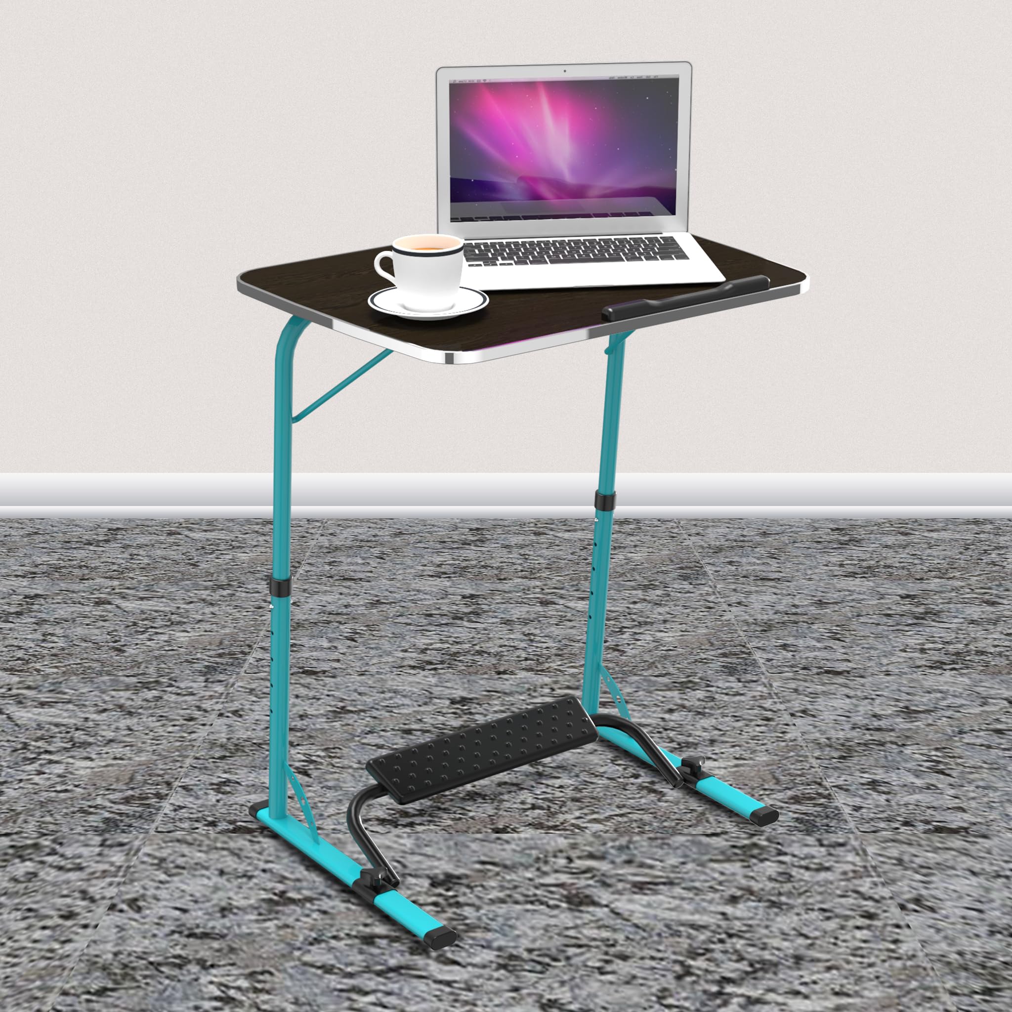 TABLE MAGIC- BADE Multipurpose Laptop Table Mat Finish - Adjustable, Foldable, Portable, Engineered Wood Top with Footrest, Top Size 60 * 45cm (X-Large, Aqua Blue)