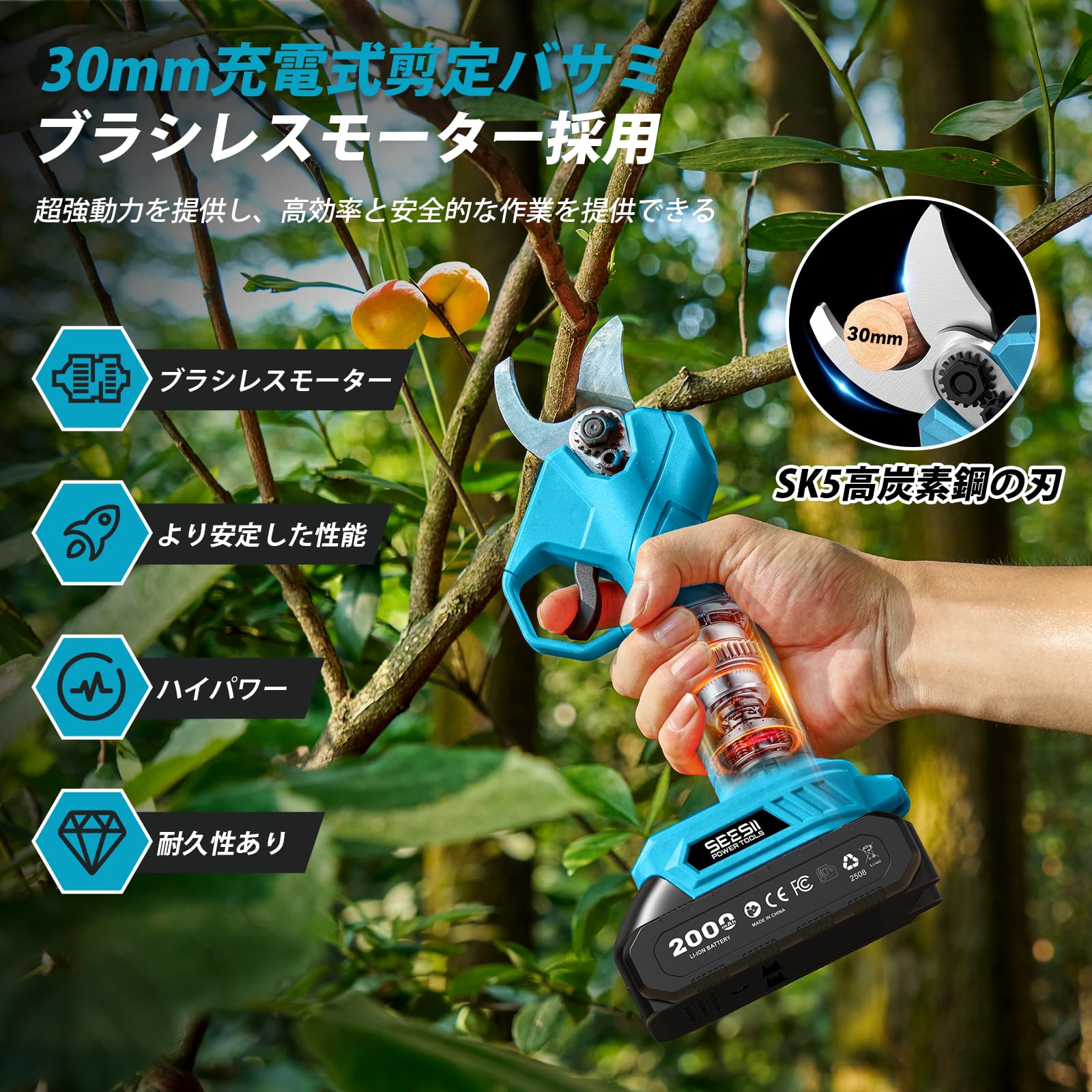 新品高枝チェンソー等剪定セット Amazon | SEESII 高枝チェーンソー 電動 6インチ コードレス 充電式