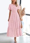 PRETTYGARDEN 2026 Robe Maxi d'été Manche courte V Col Hollow Out Eyelet Une ligne longue flowy robes de vacances plage pour femme